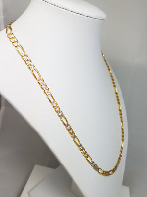 Sporty 20" 10k Two Tone Gold Diamond Cut Figaro Link Chain Necklace Italy