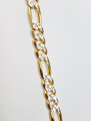 Sporty 20" 10k Two Tone Gold Diamond Cut Figaro Link Chain Necklace Italy