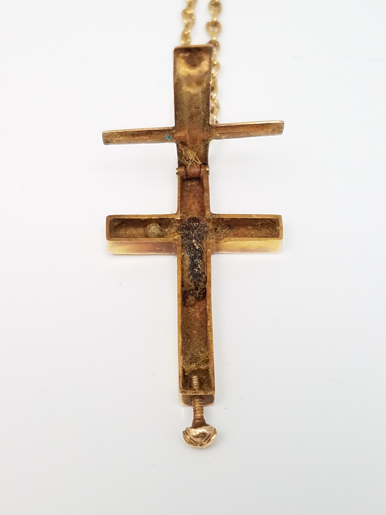 Cool Late 1800's Victorian 26" 16k & 18k Yellow Gold Mourning Cross Pendant Necklace