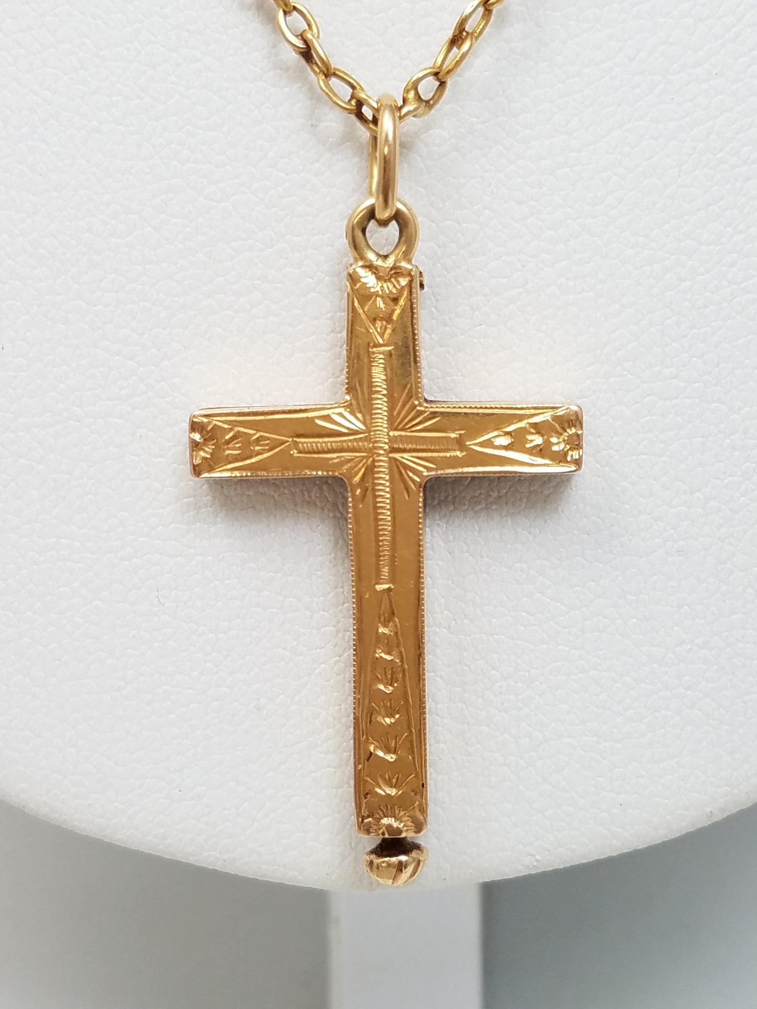 Cool Late 1800's Victorian 26" 16k & 18k Yellow Gold Mourning Cross Pendant Necklace