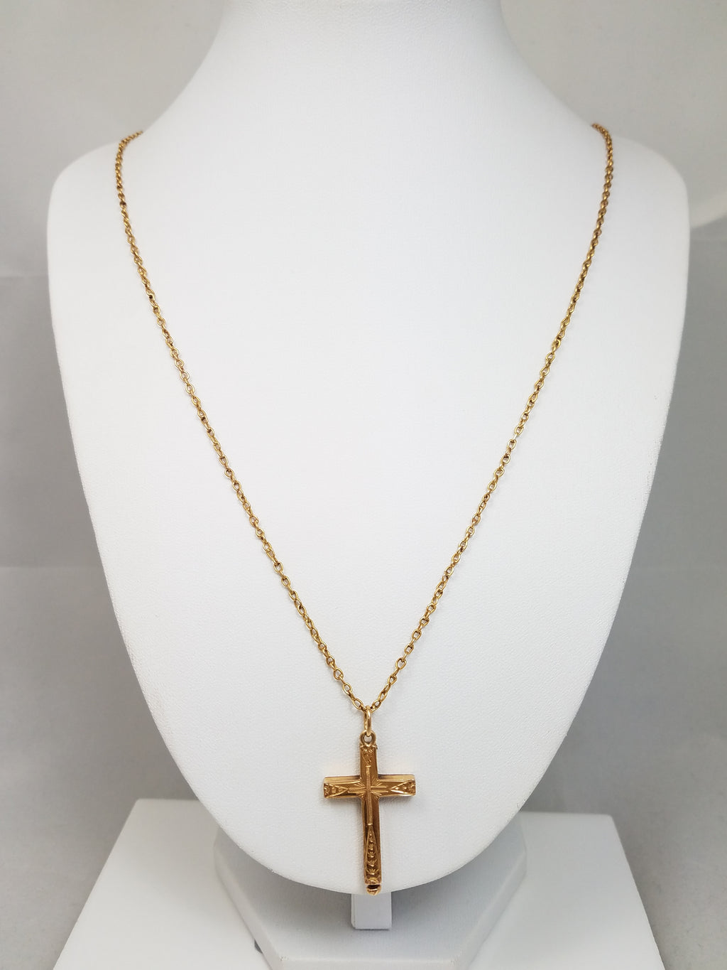 Cool Late 1800's Victorian 26" 16k & 18k Yellow Gold Mourning Cross Pendant Necklace