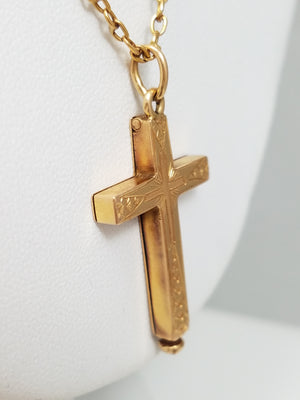 Cool Late 1800's Victorian 26" 16k & 18k Yellow Gold Mourning Cross Pendant Necklace