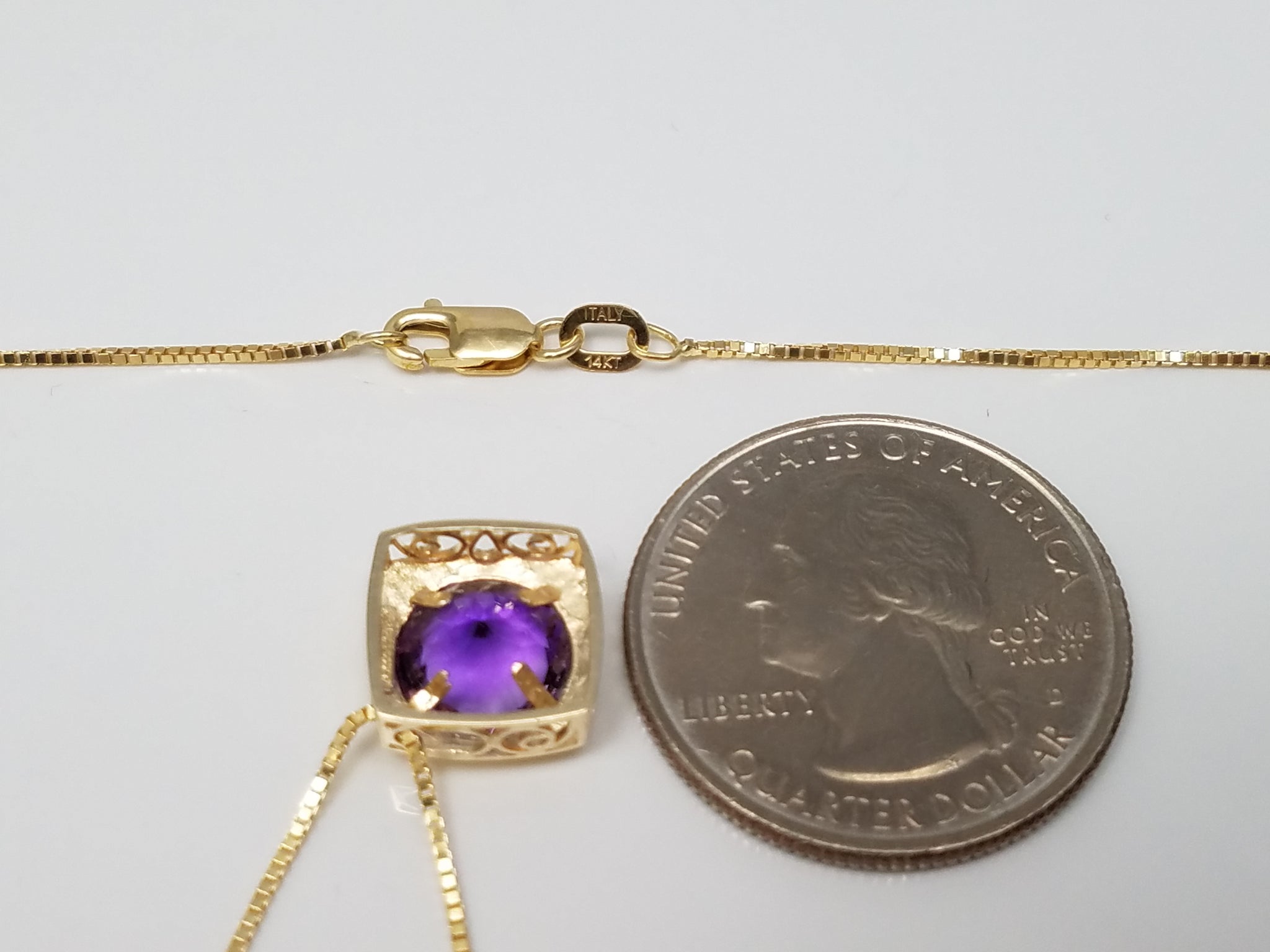 Vibrant 14k Yellow Gold Natural Amethyst Pendant Necklace