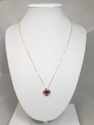 Vibrant 14k Yellow Gold Natural Amethyst Pendant Necklace