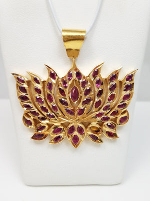 22k Yellow Gold Ruby Accented Lotus Pendant