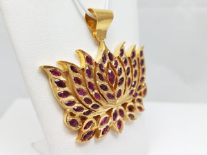 22k Yellow Gold Ruby Accented Lotus Pendant