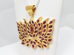 22k Yellow Gold Ruby Accented Lotus Pendant