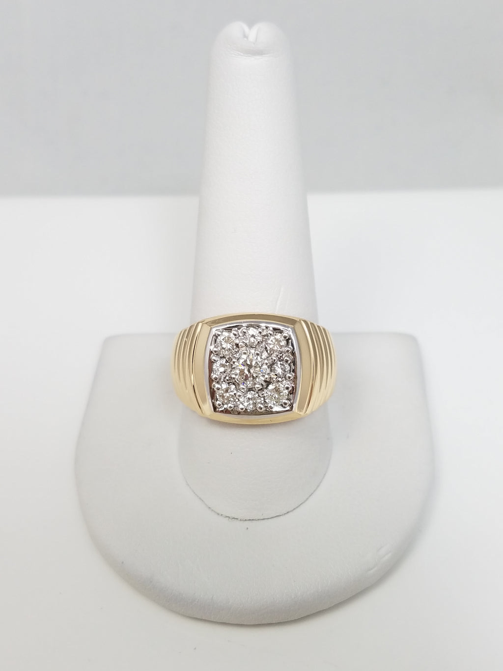 Dapper Men's 14k Yellow Gold Natural Diamond Cluster Ring