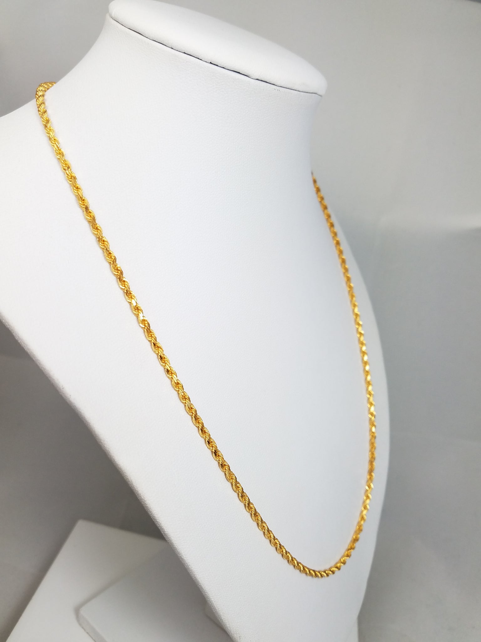 Radiant 22k Yellow Gold Solid Diamond Cut Rope 20" Necklace