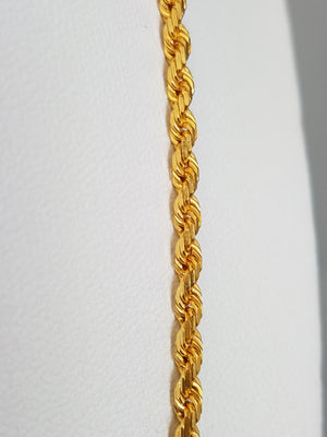 Radiant 22k Yellow Gold Solid Diamond Cut Rope 20" Necklace