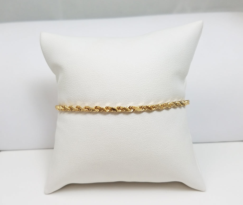 Classic 14k Yellow Gold Solid Diamond Cut Rope 7" Bracelet