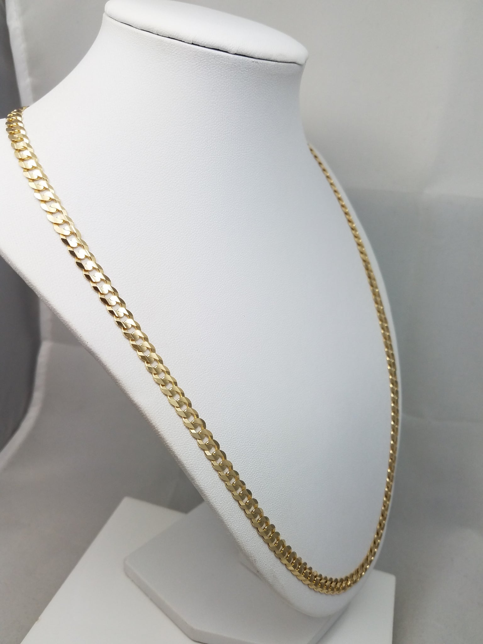 Gleaming 23.75" Solid 14k Yellow Gold Concave Curb Link Chain Necklace