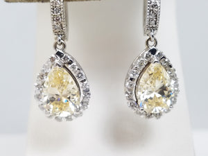 Glamorous 14k White Gold Cubic Zirconia Natural Diamond Dangle Earrings