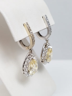 Glamorous 14k White Gold Cubic Zirconia Natural Diamond Dangle Earrings