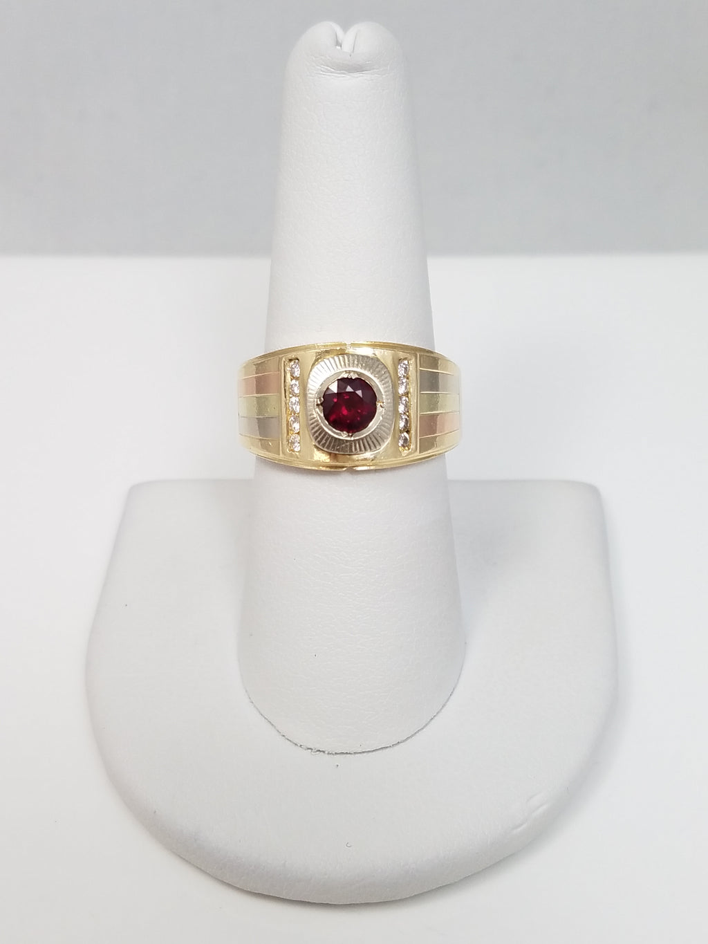 Custom 14k Tri Color Gold Natural Ruby Diamond Ring Band