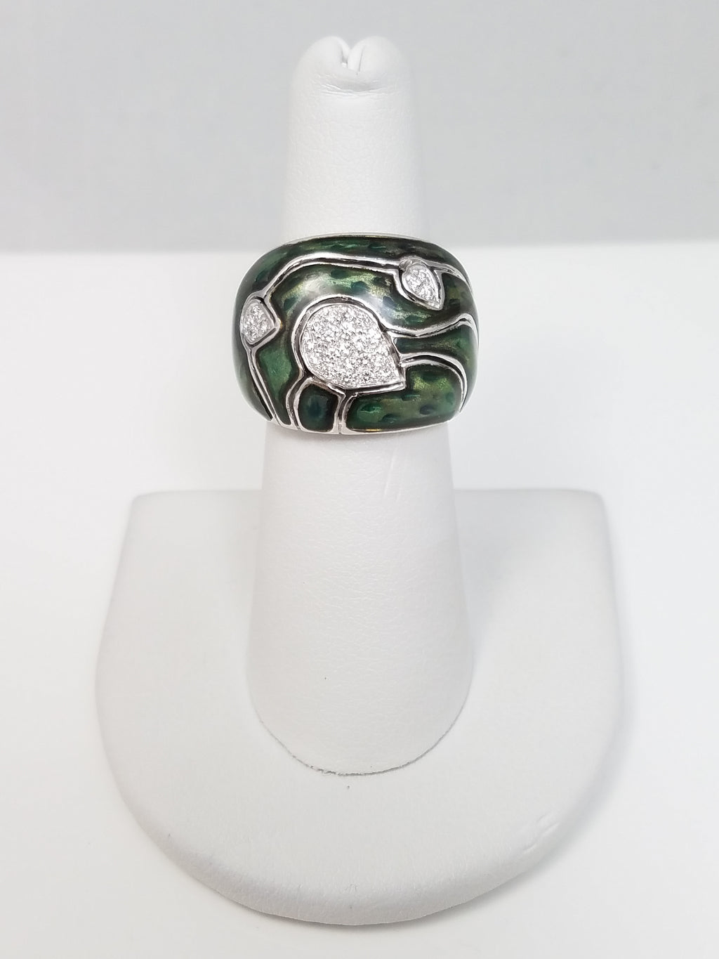 $4000 Stunning La Nouvelle Bague 18k White Gold Enamel Natural Diamond Custom Ring