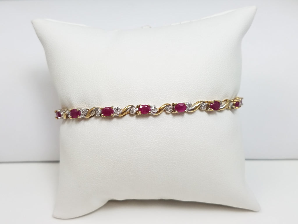 Splendid 7" 10k Yellow Gold Natural Ruby Diamond Bracelet