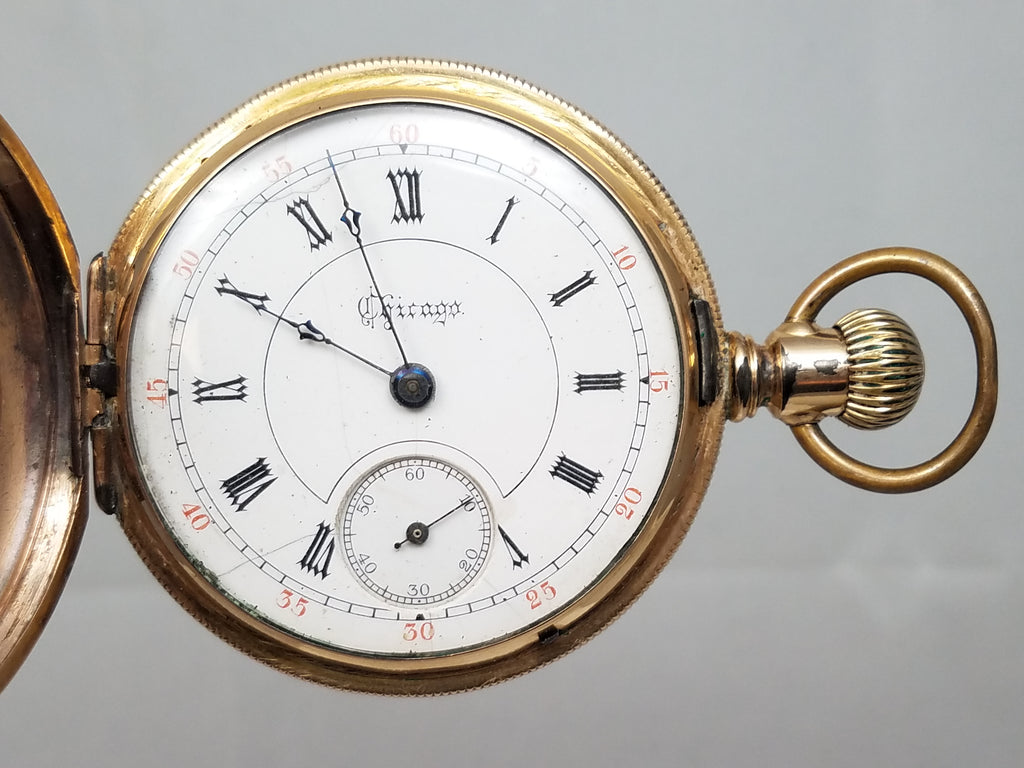 Unique 1890's Chicago Gold Filled Hunters Case Pocket Watch