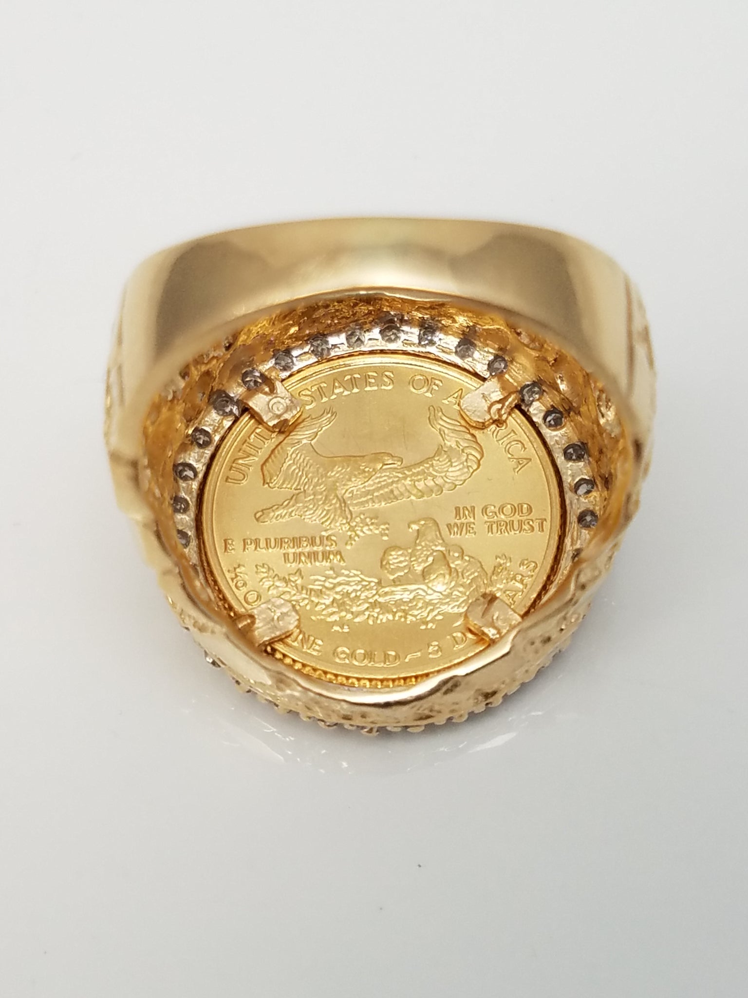 Exceptional 1/10oz. 1988 U.S. Gold Eagle Coin 14k Yellow Gold Natural Diamond Ring