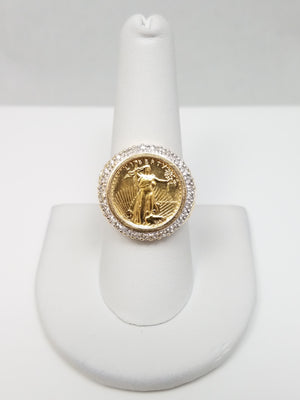 Exceptional 1/10oz. 1988 U.S. Gold Eagle Coin 14k Yellow Gold Natural Diamond Ring