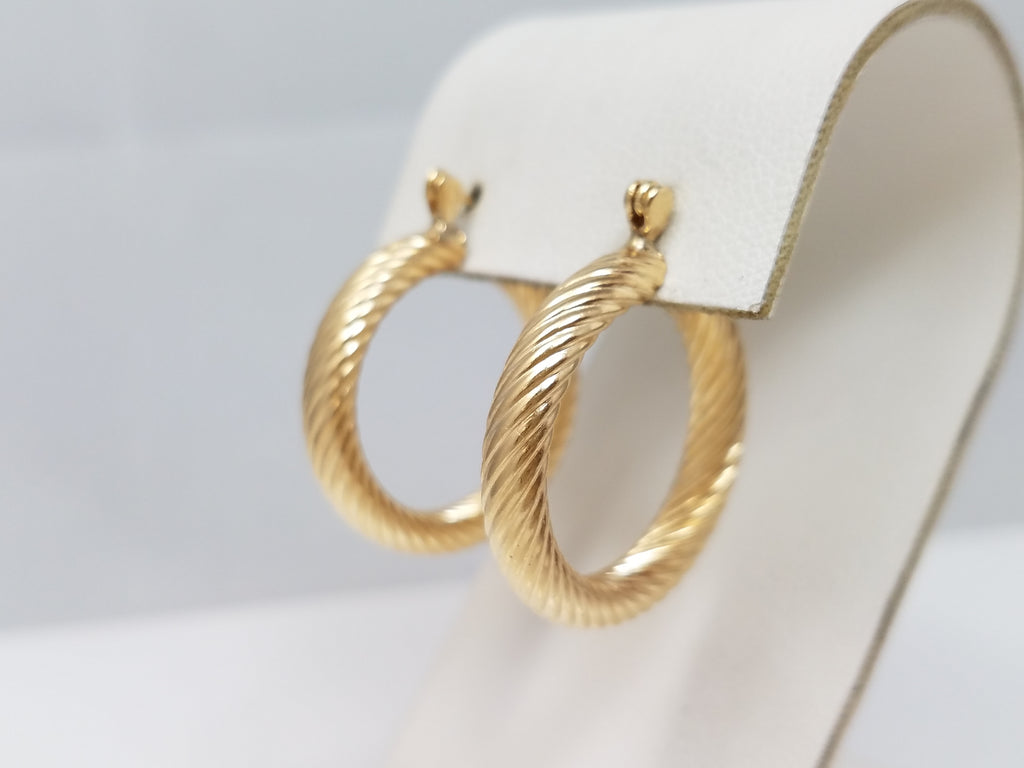 Stylish 14k Yellow Gold Hollow Spiral Hoop Earrings