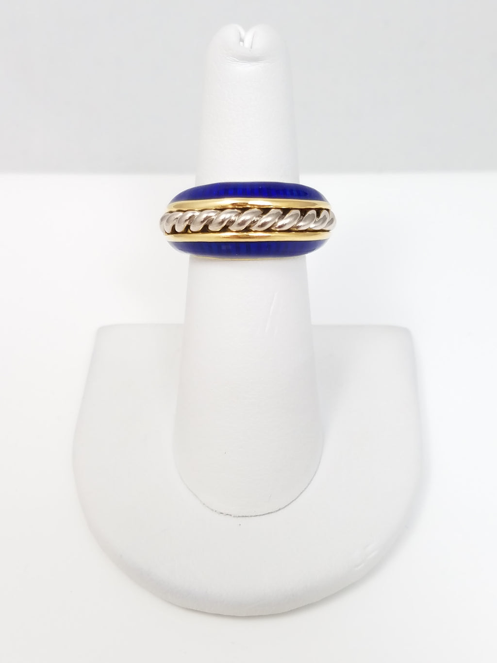 Eye Catching 18k Two Tone Gold Blue Enamel Ring