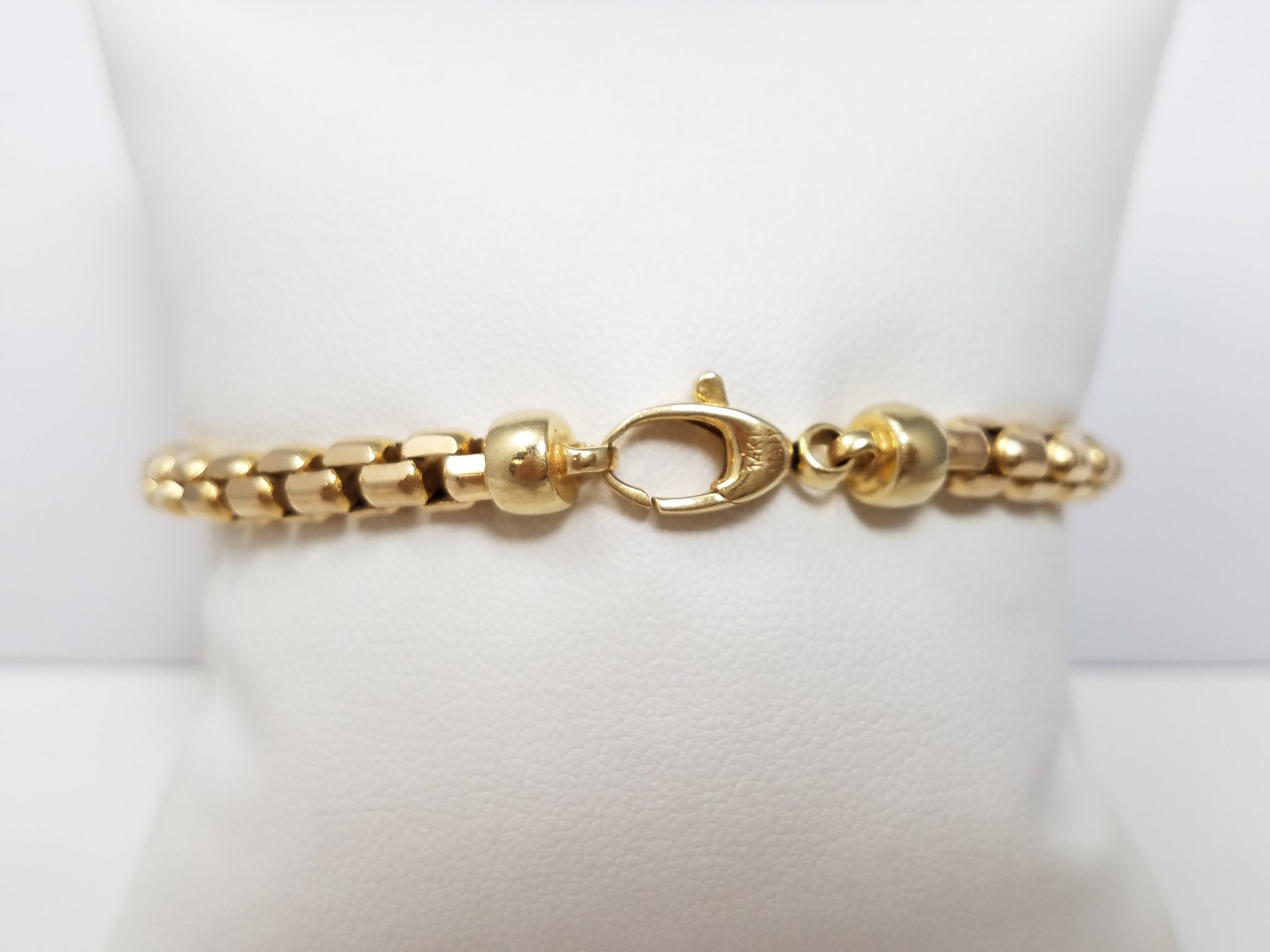 Refined 7" Solid 14k Gold Round Box Bracelet