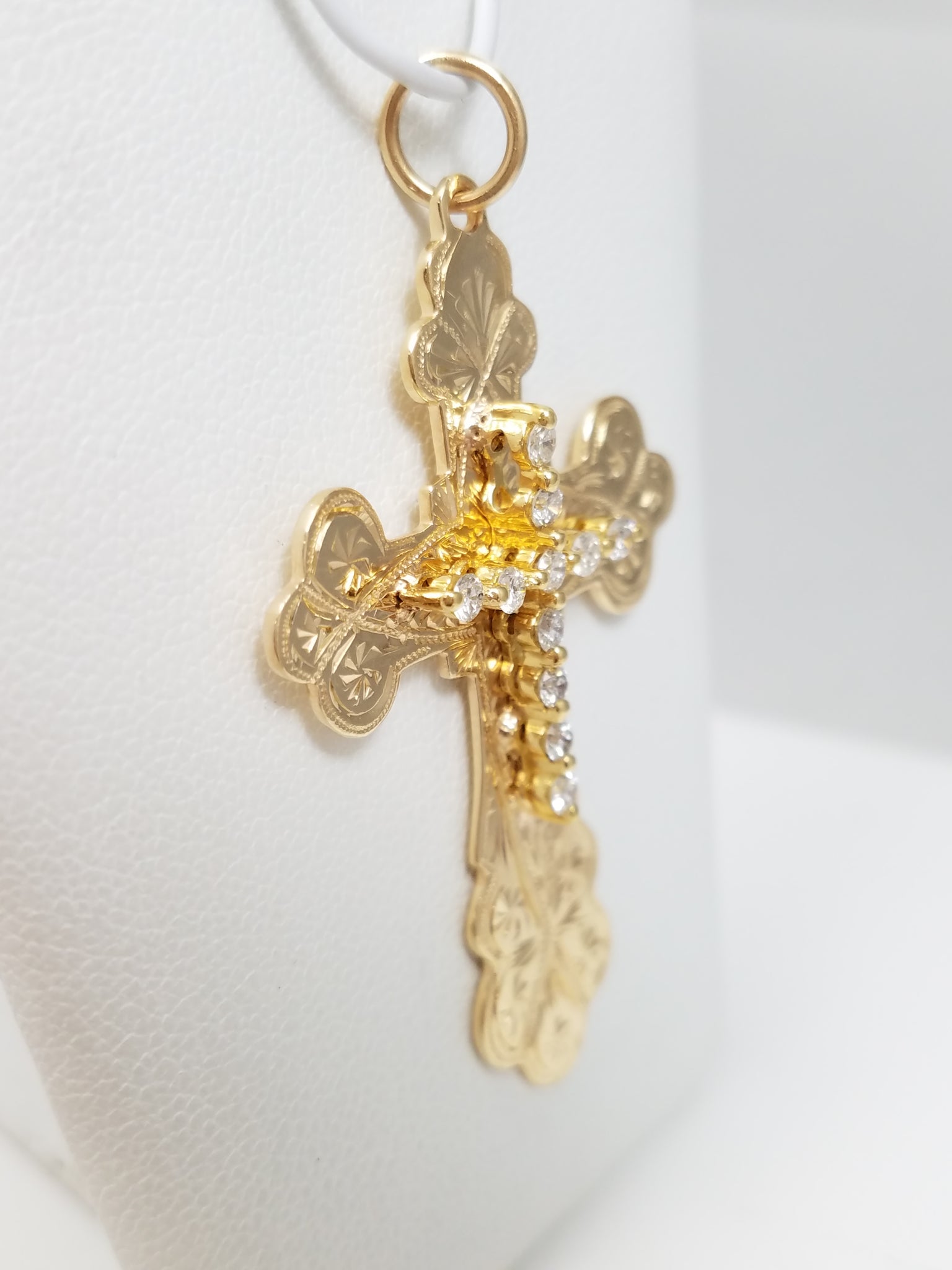 Stunning 14k Yellow Gold Natural Diamond Handmade Cross Pendant