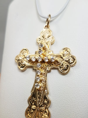 Stunning 14k Yellow Gold Natural Diamond Handmade Cross Pendant