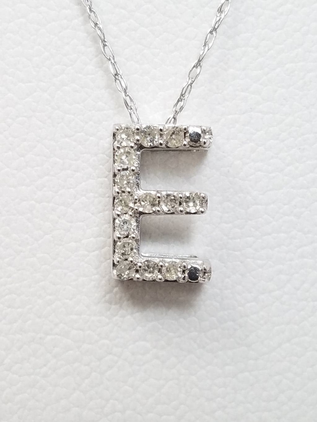 New "E" Initial 10k White Gold Diamond Pendant 19" Necklace