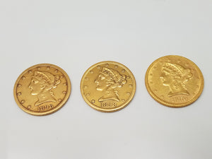 1880 1898 & 1898 US $5 Liberty Head Gold Coin Lot