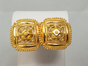 Ornate 22k Yellow Gold Large Square Earrings