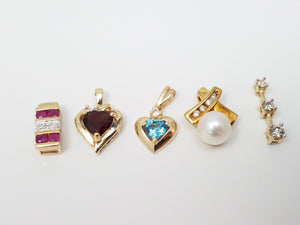 Lot of Five 10k Yellow Gold Natural Gemstone Pendants