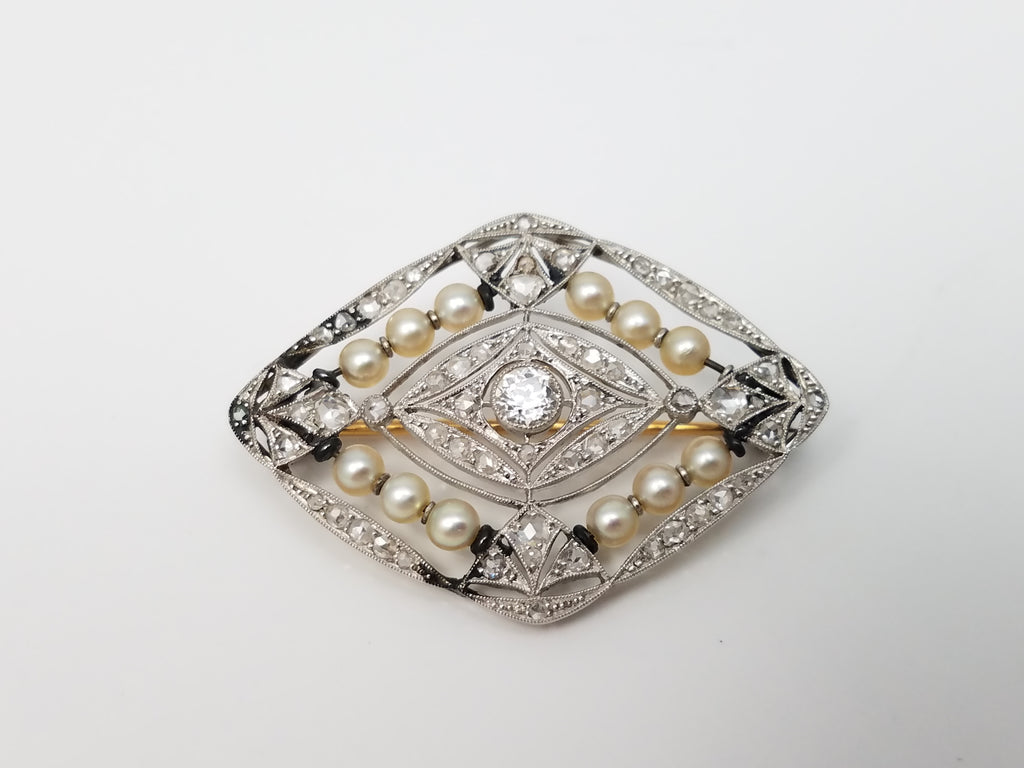 Luxurious Platinum Natural Diamond Cultured Pearl Brooch To Restore