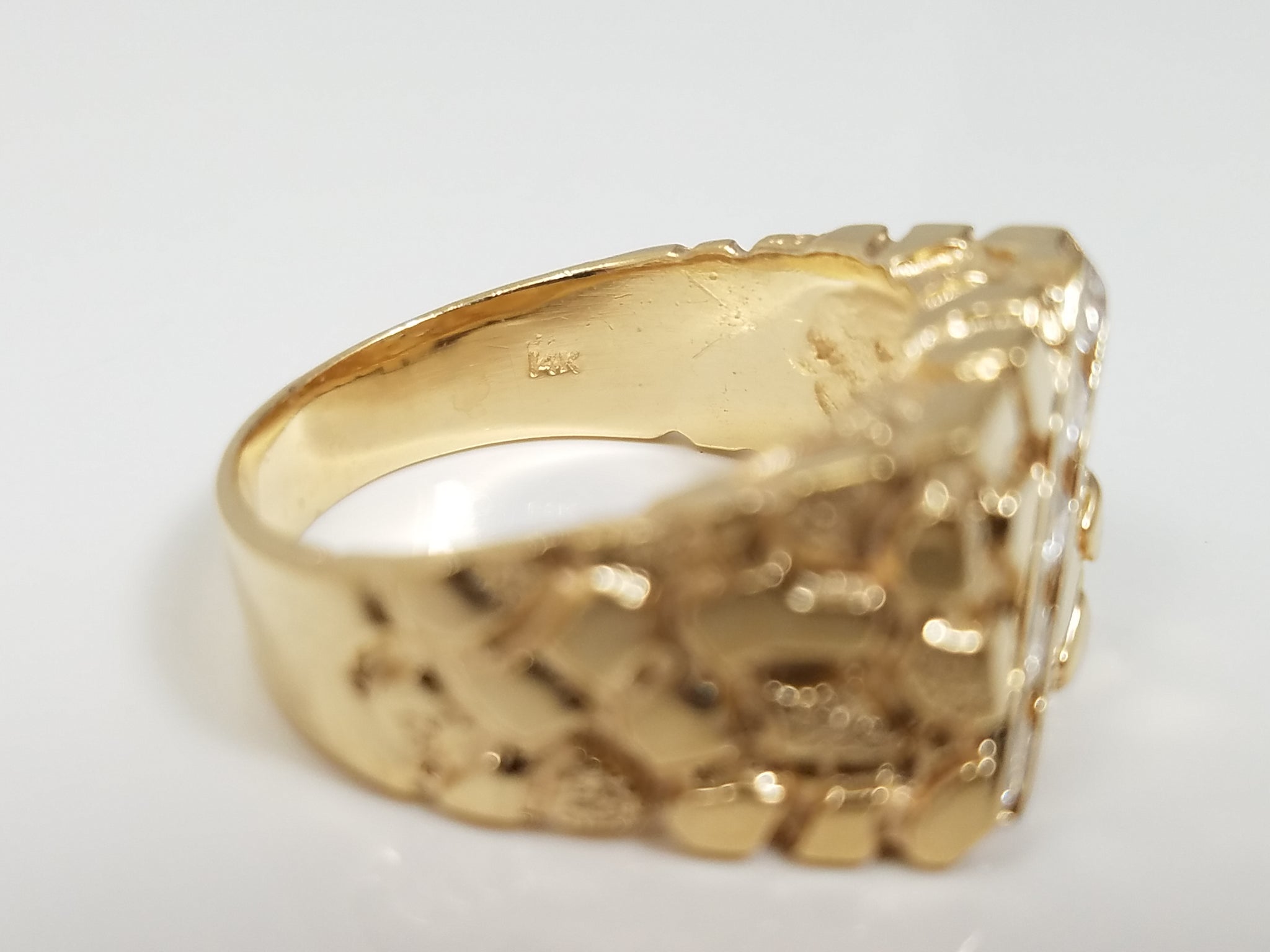 Bold 14k Yellow Gold Natural Diamond Nugget Ring