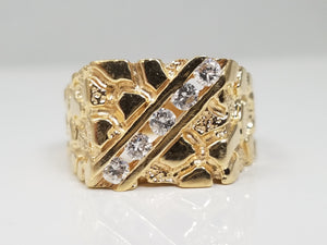 Bold 14k Yellow Gold Natural Diamond Nugget Ring