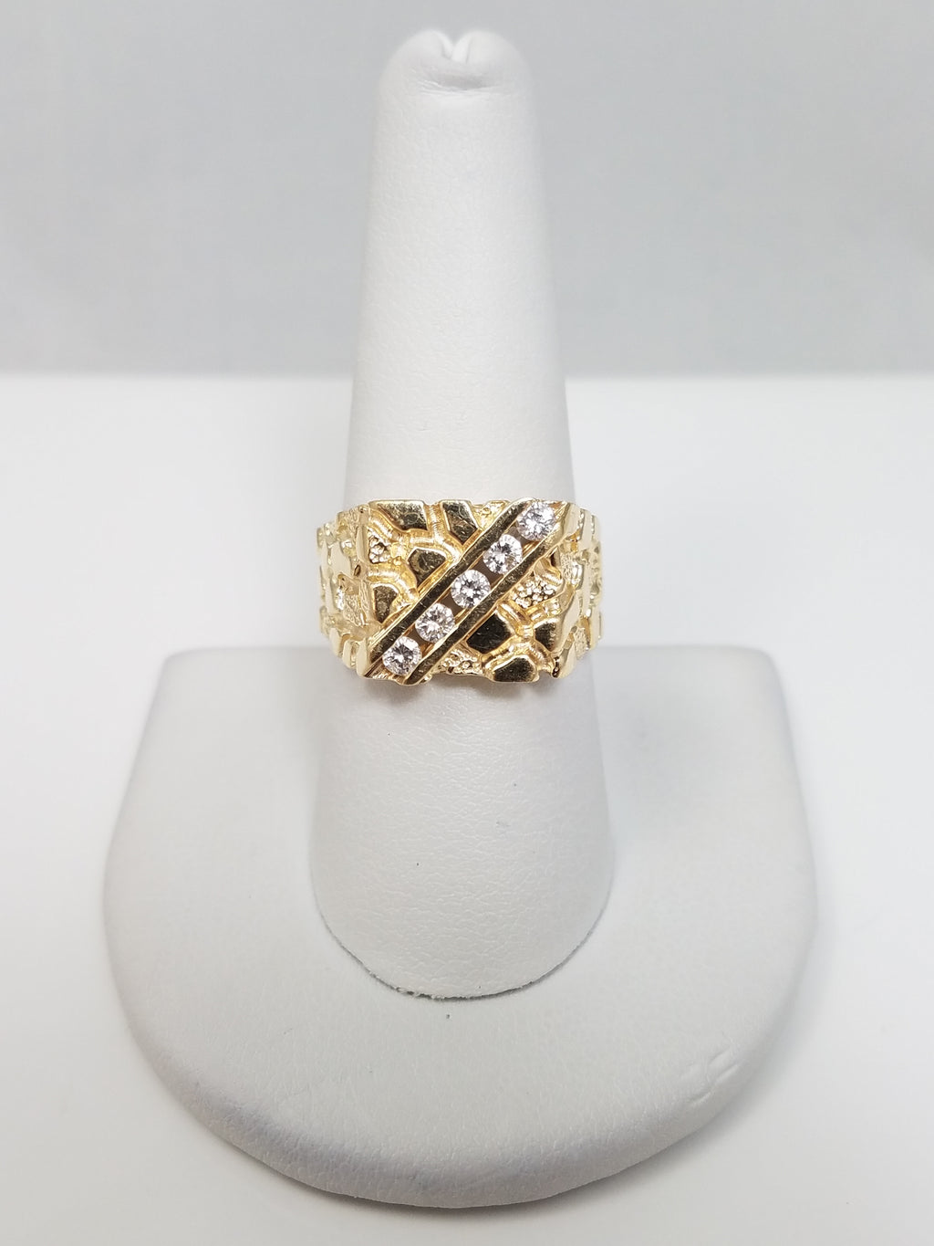 Bold 14k Yellow Gold Natural Diamond Nugget Ring