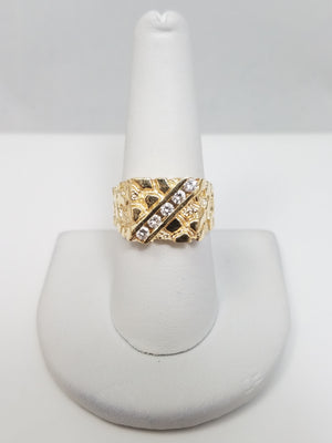 Bold 14k Yellow Gold Natural Diamond Nugget Ring