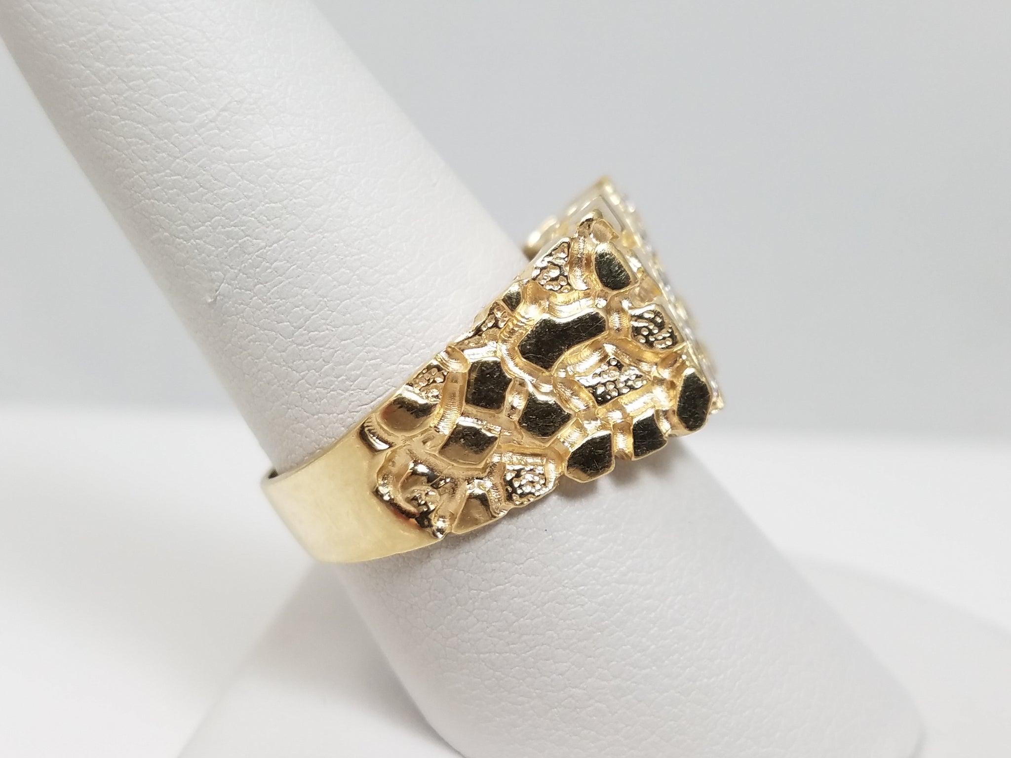 Bold 14k Yellow Gold Natural Diamond Nugget Ring