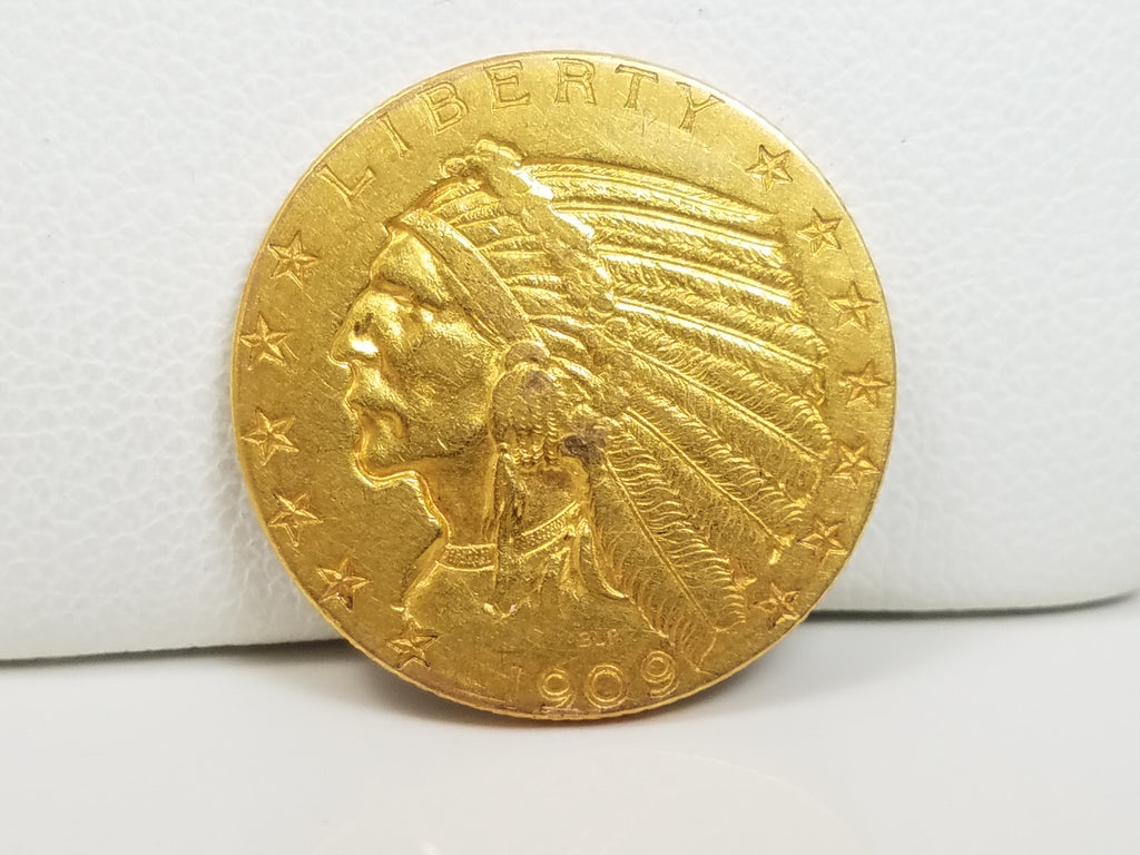 Vintage 1909-D US Indian Head $5 Gold C