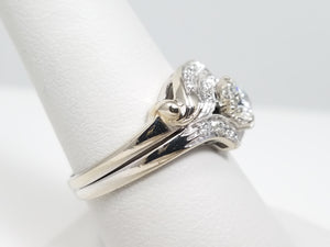 Elegant 1950's Vintage 14k White Gold Natural Diamond Engagement Ring Set