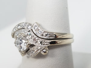 Elegant 1950's Vintage 14k White Gold Natural Diamond Engagement Ring Set