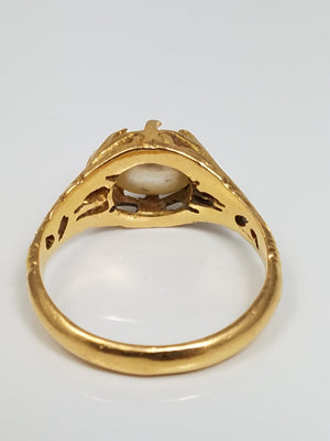 Ornate Vintage 21k Yellow Gold Hand Made Cultured Pearl Ring