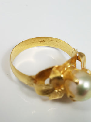 Cultured Pearl 18k Yellow Gold Flower Ring