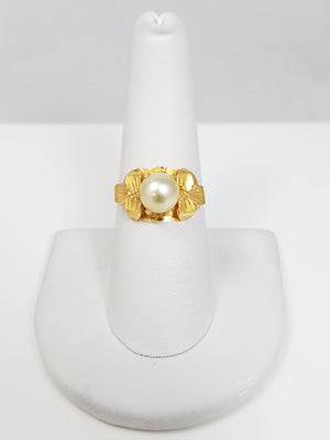 Cultured Pearl 18k Yellow Gold Flower Ring