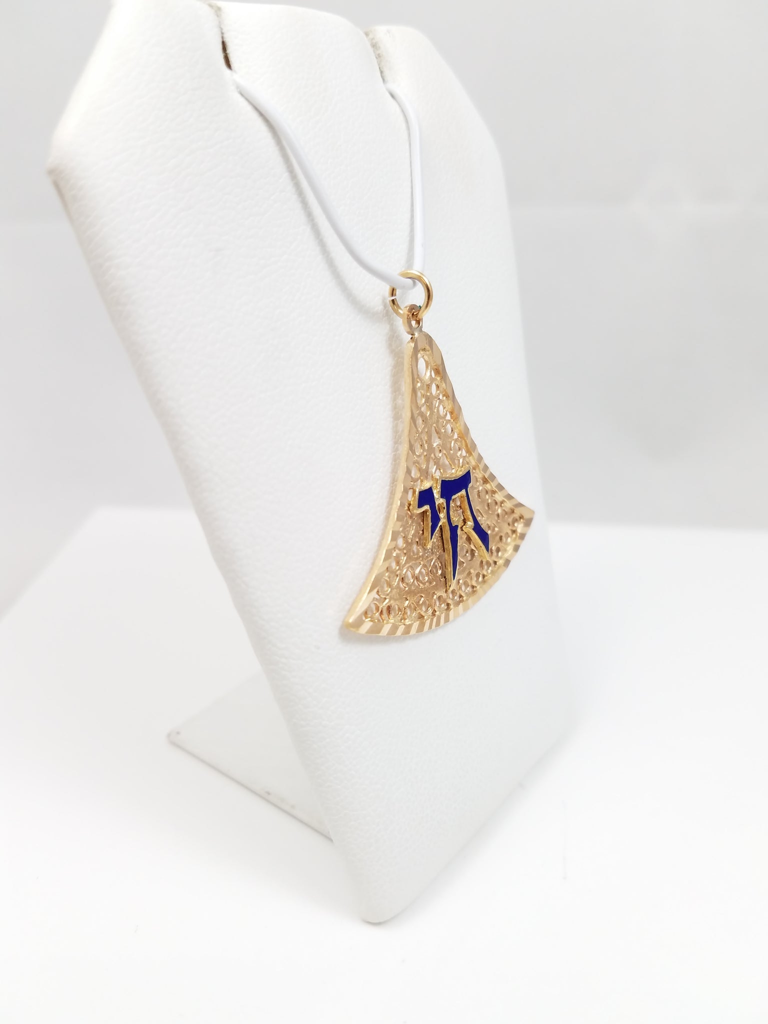 Chai Enamel 14k Yellow Gold Diamond Cut Pendant