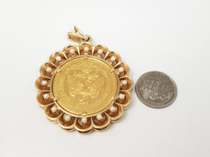 Showy 50 Peso 90% Gold Coin 18k Gold Pendant