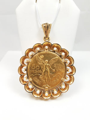 Showy 50 Peso 90% Gold Coin 18k Gold Pendant