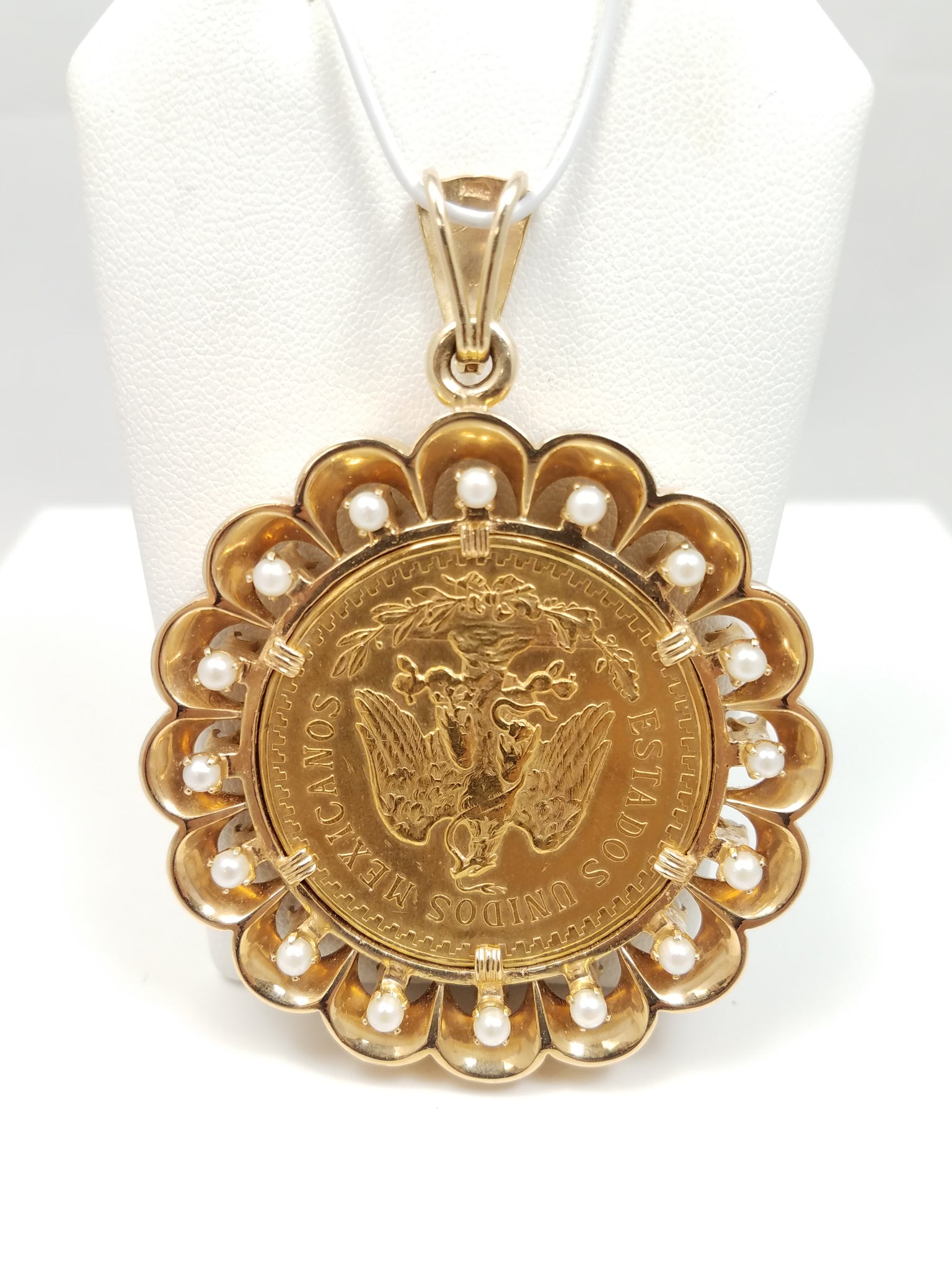 Showy 50 Peso 90% Gold Coin 18k Gold Pendant