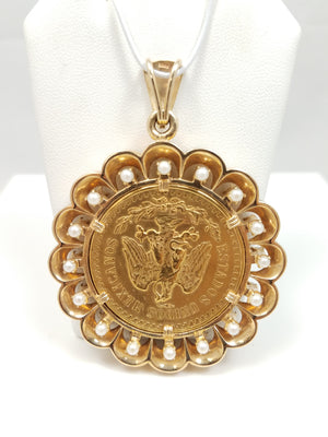 Showy 50 Peso 90% Gold Coin 18k Gold Pendant